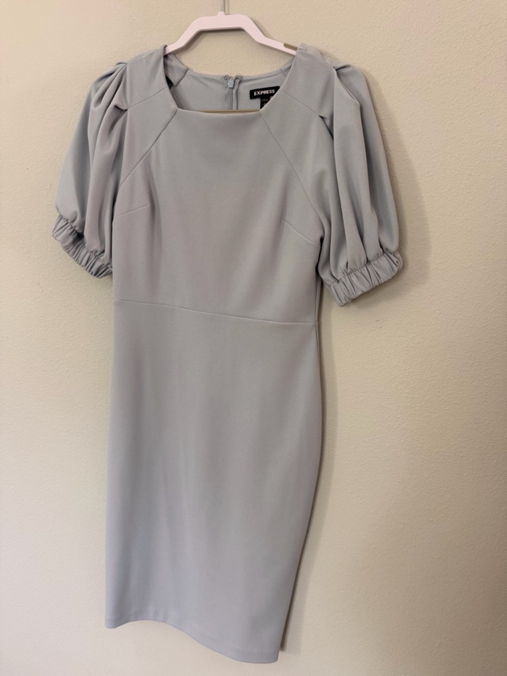 Express Pale Blue Puff-Sleeve Midi Dress